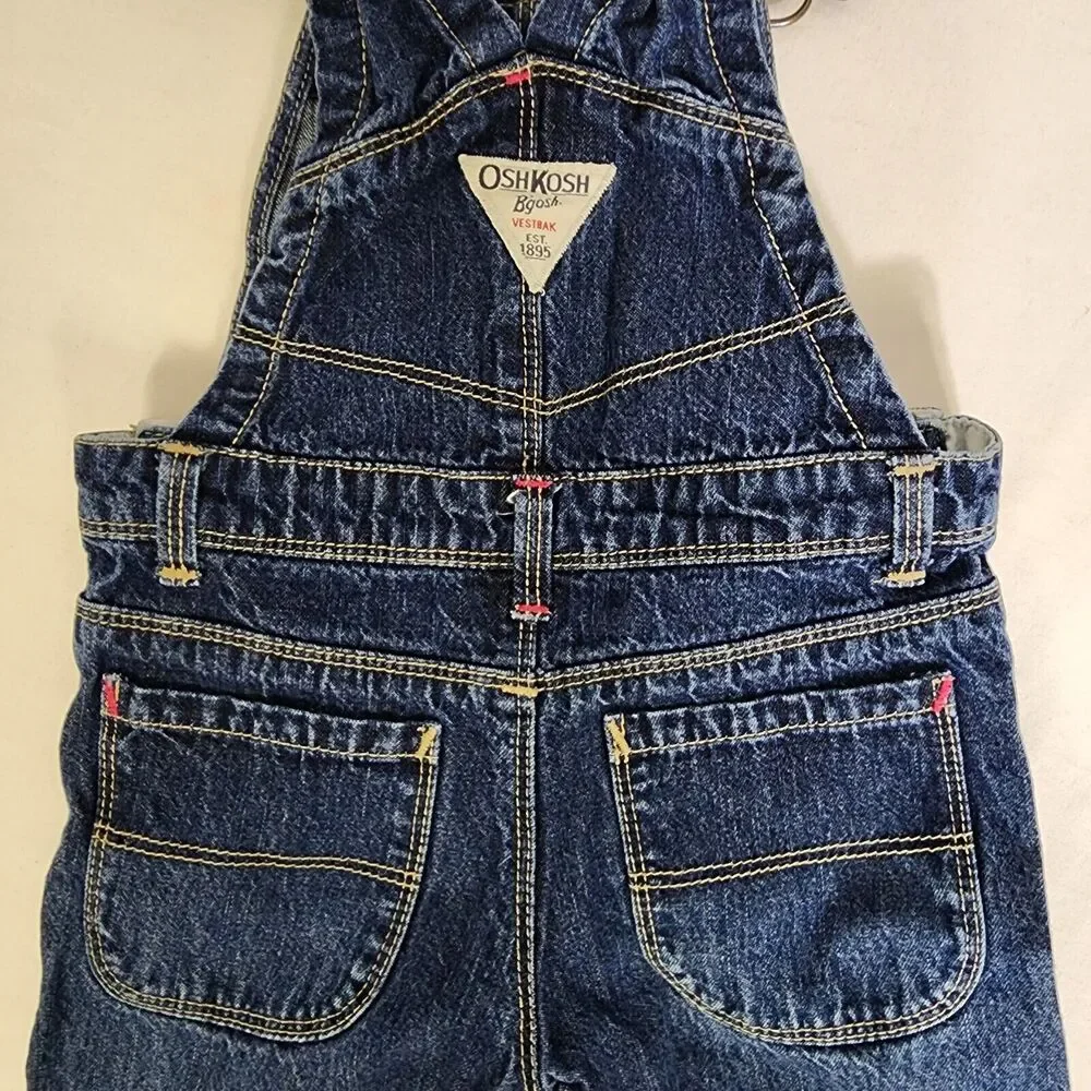 OshKosh Bgosh Toddler Girls Vestbak Overalls 18mo Blue Denim Embroidered Hearts